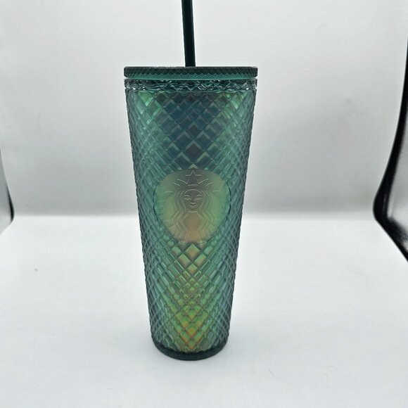 Starbucks 2023 Green Diamond Jeweled Soft Touch Cold Cup Tumbler 24 oz - Picture 2 of 8